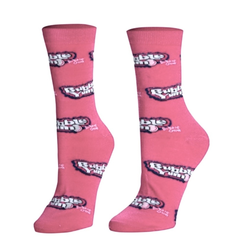 Bubble Yum Pink Novelty Crew Socks Unisex Fits Men’s Shoe Size 6-12